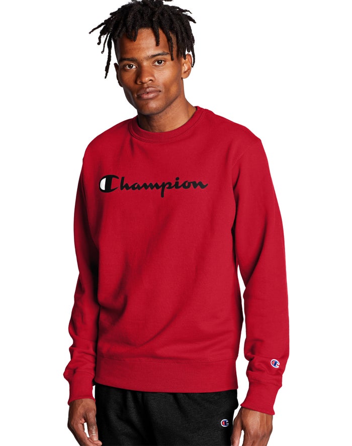 Champion Mens Sweatshirt NZ - Powerblend Crew Script Logo Red ( 7693-YUQSK )